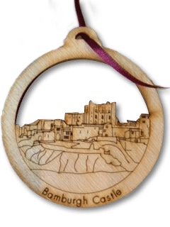 bamburgh castle northumberland christmas tree bauble wooden decoration geordie gifts