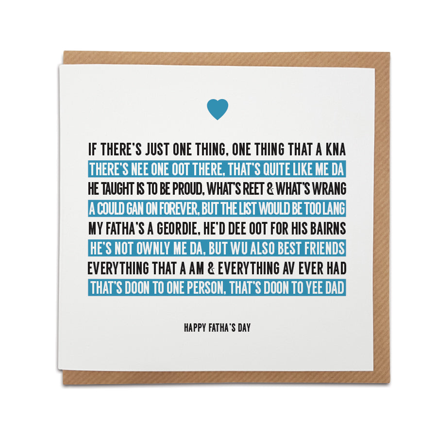 Sentimental Geordie Dad Father's Day Poem Card by Geordie Gifts featuring Newcastle dialect, perfect for Father's Day.