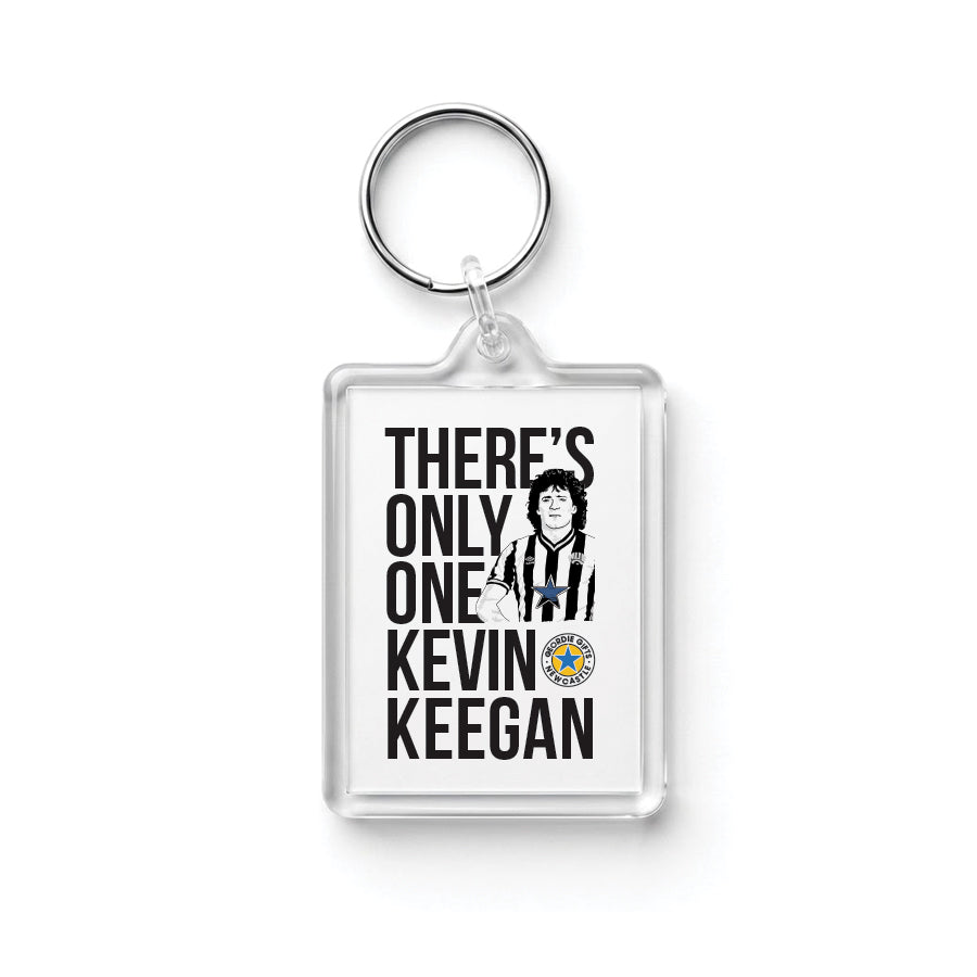Clear acrylic "There's Only One Kevin Keegan" Newcastle United football chant keyring by Geordie Gifts on a plain white background.