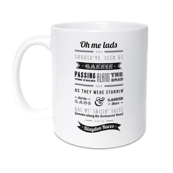 Blaydon races lyrics on a mug. Geordie gifts newcastle united present. Newcastle Merchandise