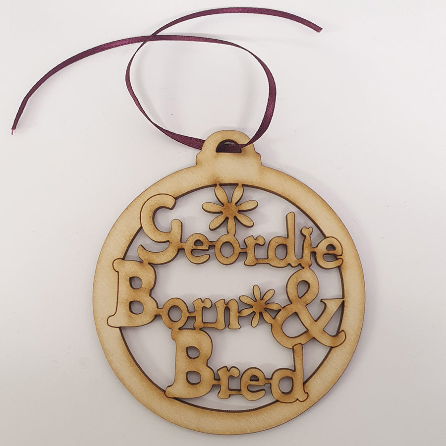 Unique High Quality Lazer Cut Geordie Christmas Tree Decoration Baubles Bauble displays: Geordie Born & Bred Designed and made in newcastle by geordie gifts craft sensations
