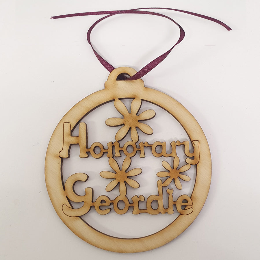 Unique High Quality Lazer Cut Geordie Christmas Tree Decoration Baubles Bauble displays: Honorary Geordie DESIGNED AND MADE IN NEWCASTLE BY GEORDIE GIFTS CRAFT SENSATIONS