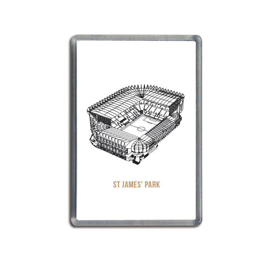 Fridge magnet with st james park illustration newcastle united football club ground stadium souvenir merchandise designed by geordie gifts.