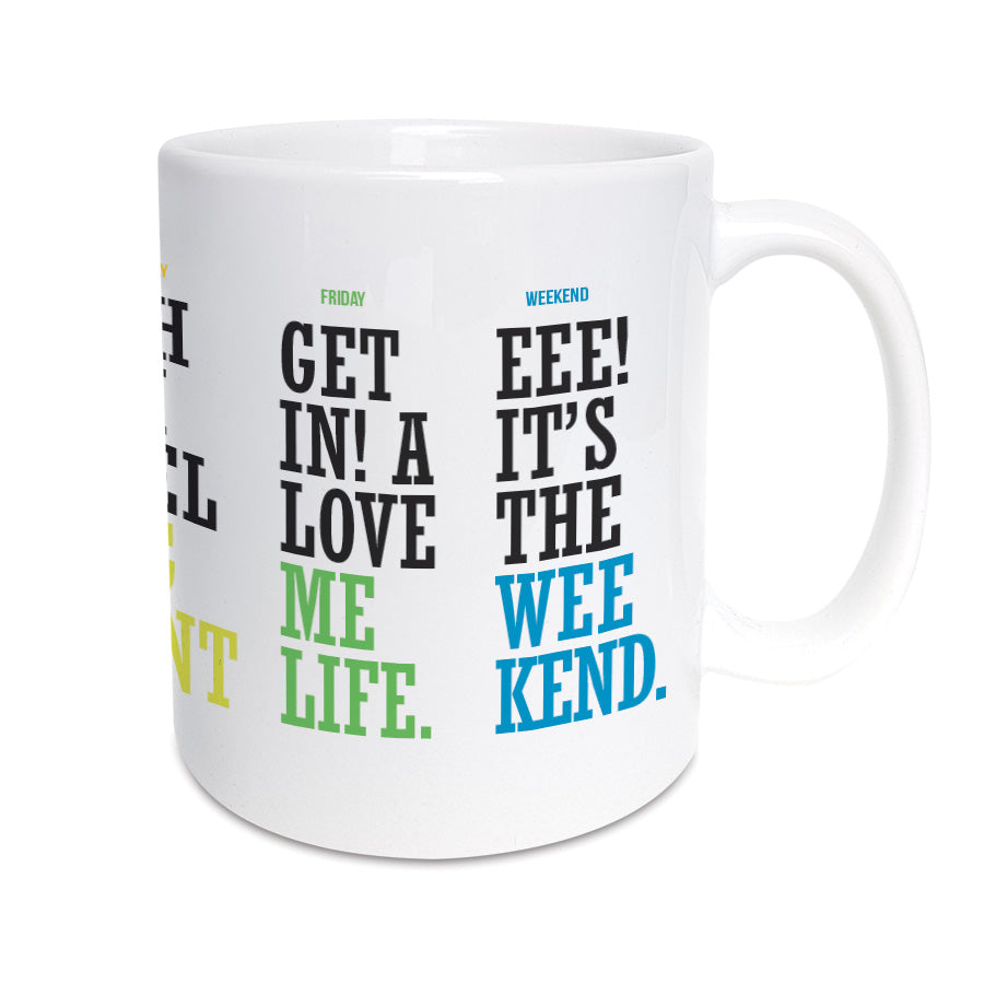 eee it's the weekend. Funny geordie gifts mug using geordie dialect and lingo with popular northeast accent phrases and sayings