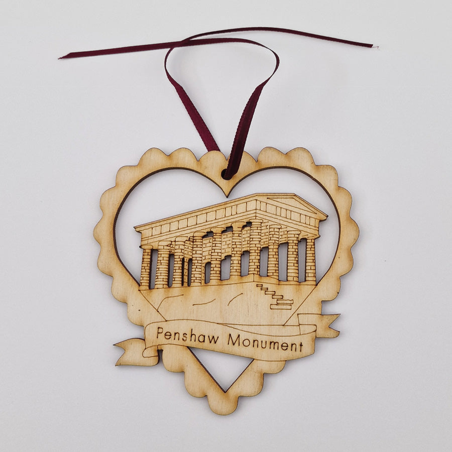 Unique High Quality Lazer Cut Geordie Christmas Tree Decoration Baubles Bauble displays: Etched illustration of the Penshaw Monument.