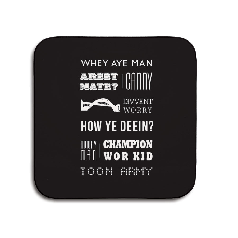 popular geordie sayings and newcastle phrases. Northeast words. Whey aye man, canny. small coaster