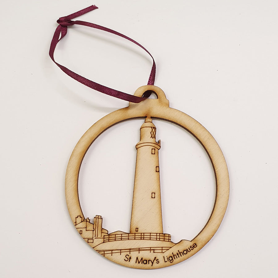 St Mary's Lighthouse, whitley Bay. newcastle upon tyne geordie christmas tree decoration baubles