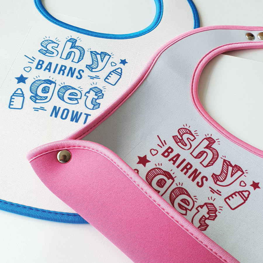 Geordie baby bibs with popular northeast newcastle phrase shy bairns get nowt geordie gifts grainger market