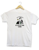 Geordie Gifts white T-shirt featuring Bruno Guimarães with the quote “We leave as f*cking legends” – Newcastle United Cup parade design.