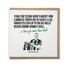 Geordie Gifts Father’s Day card featuring Dan Burn celebrating Newcastle United’s 2025 Cup Final win with sentimental Geordie message.