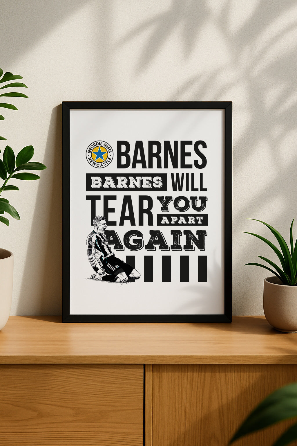 harvey barnes newcastle united football club fan chant to joy division, barnes, barnes will tear you apart, again. Illustration of his knee slide after scoring last minute winner against leeds. Designed by geordie gifts