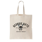 Geordie Gifts Grainger Market tote bag featuring a moustachioed tyne bridge cartoon character wearing sunglasses