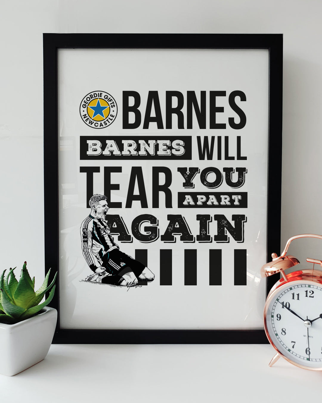 Geordie Gifts Harvey Barnes print with “Barnes will tear you apart again” chant – Newcastle United wall art