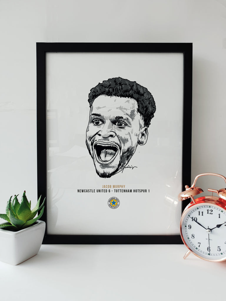 Detailed print of Jacob Murphy with a shocked expression from Newcastle's 6-1 victory over Tottenham geordie gifts 