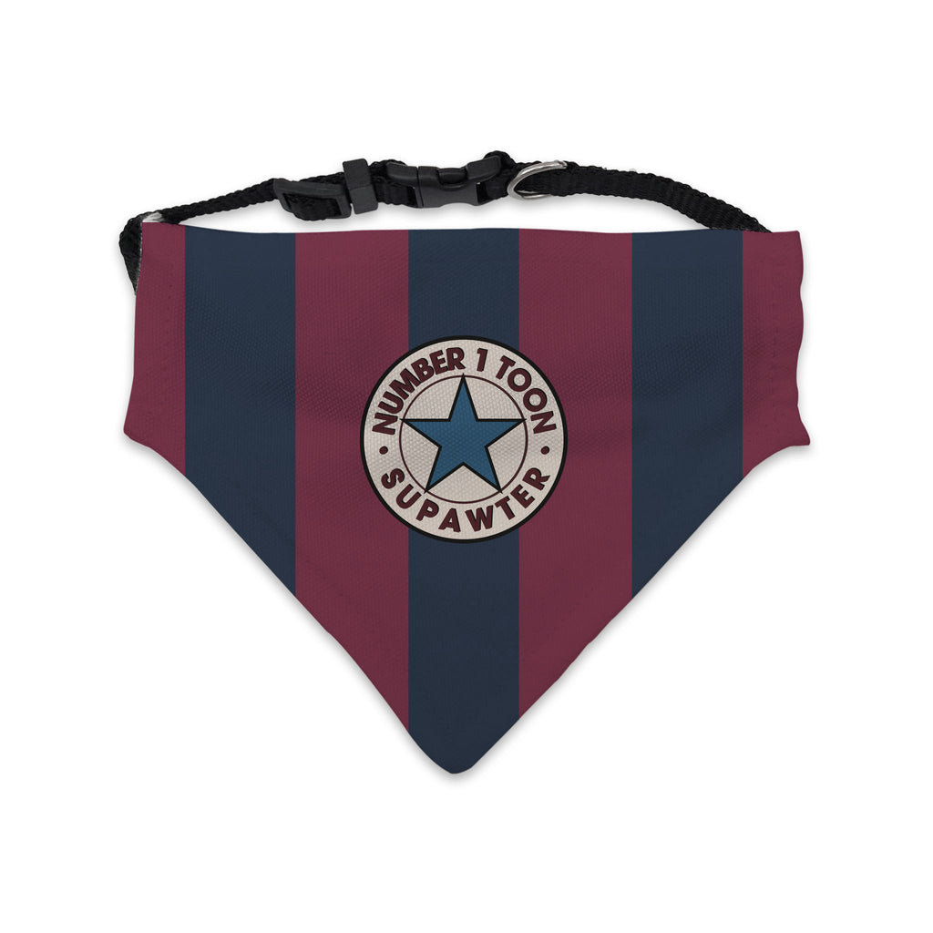 number 1 toon supawter (dog pun on the word supporter) newcastle united football club 1996 maroon and navy blue stripes, geordie gifts pet bandana