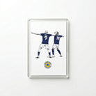 Clear acrylic Yoane Wissa and Anthony Elanga Newcastle United goal celebration fridge magnet by Geordie Gifts on a white background.