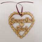 Unique High Quality Lazer Cut Geordie Christmas Tree Decoration Baubles  Bauble displays: Geordie God designed & created by geordie gifts craft sensations