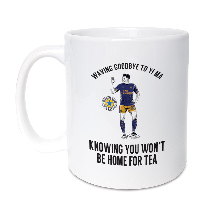 Jacob Murphy funny wave during semi final league cup southampton player sent off. Image on a mug which is newcastle united football club themed and designed by geordie gifts