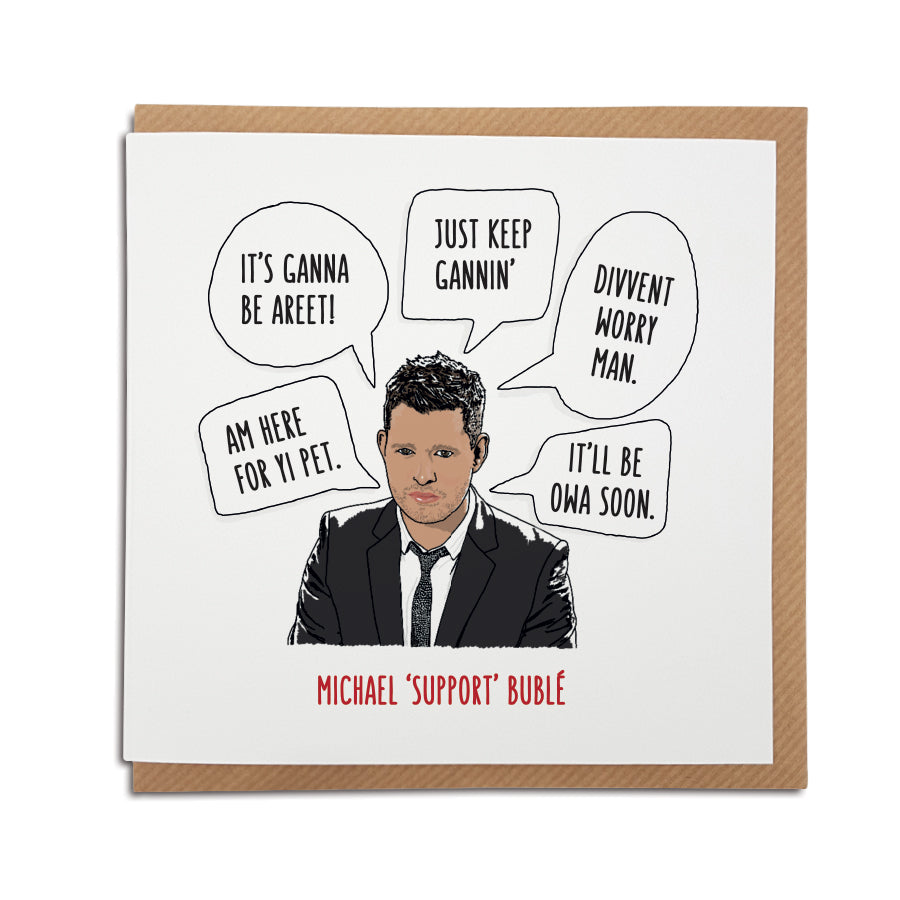 michael support buble funny geordie gifts coronavirus covid 19 card newcastle grainger market