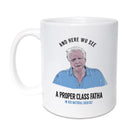 geordie gifts fathers day mug which reads And here we see a top class Fatha in his natural habitat (Features illustration of David Attenborough). Perfect Newcastle merchandise present for a Dad
