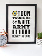Is there a better sound than that of 50,000 plus Newcastle United fans screaming 'Toon toon black & white army' in unison as the players burst onto the pitch. This t-shirt captures that popular fans chant & is perfect for any Newcastle United supporter.