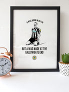 dan burn born in blyth made at the gallowgate end newcastle united football club shop print, poster & wall art designed by geordie gifts in the grainger market