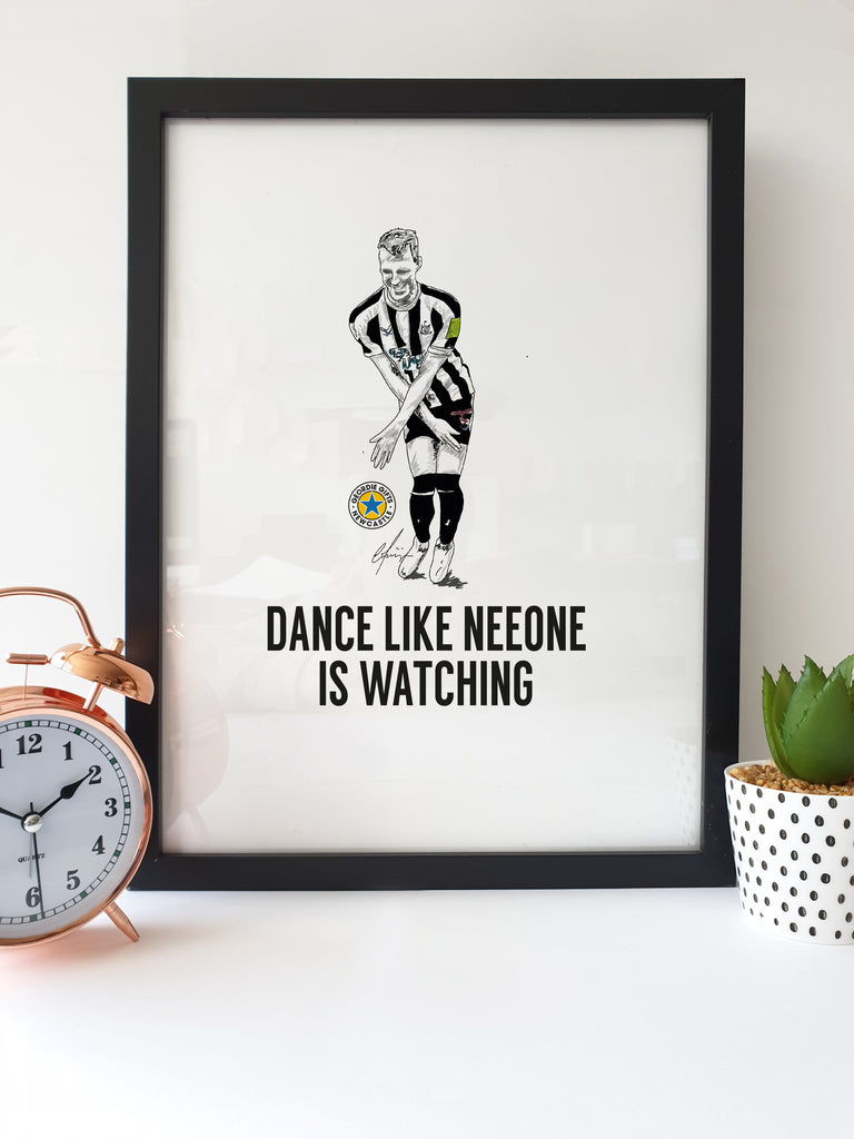 dan burn dance like nee one is watching goal celebration dressing room first goal newcastle united st james park gallowgate end design by geordie gifts