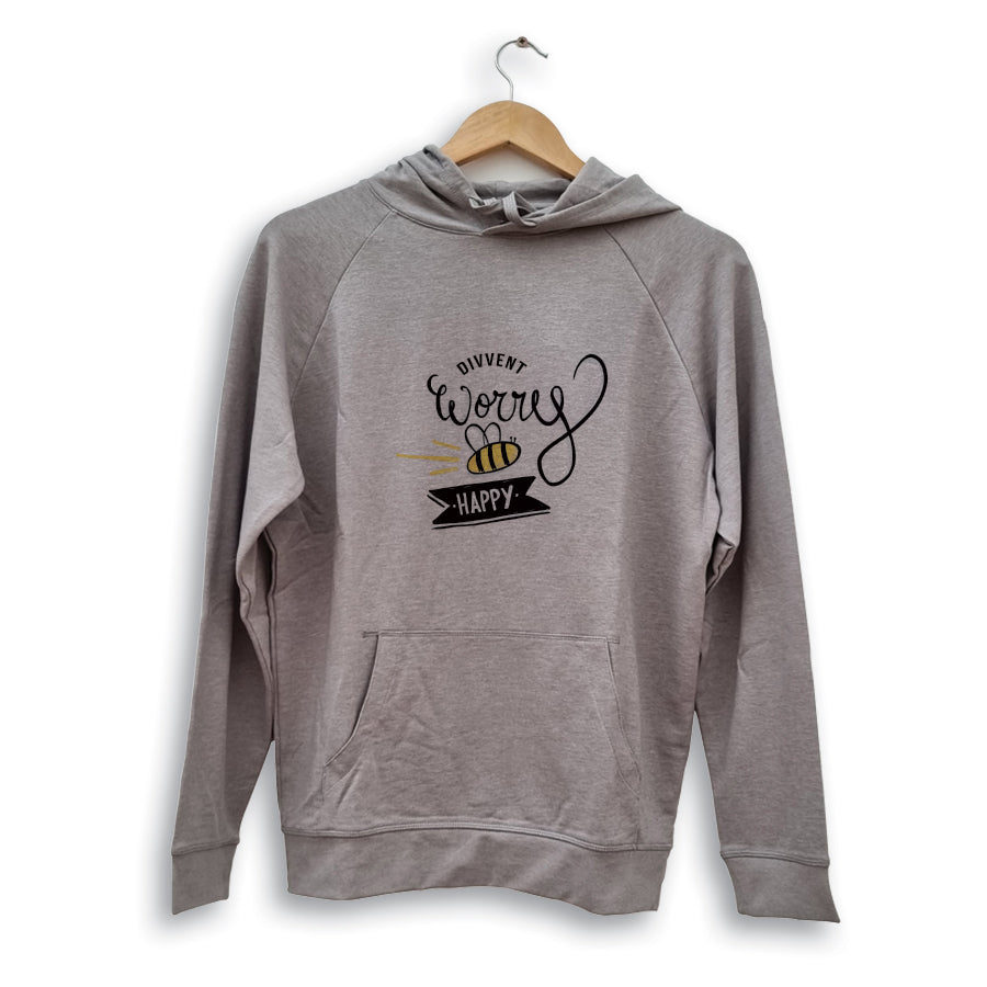 divvent (don't) worry bee happy funny geordie gifts branded hoodie. Newcastle clothing merchandise