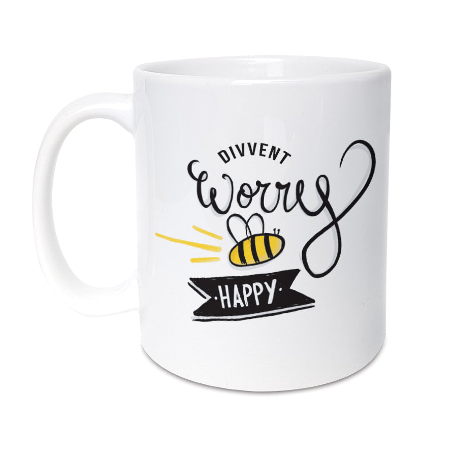DIVVENT WORRY BEE HAPPY MUG GEORDIE GIFTS NEWCASTLE PRESENTS