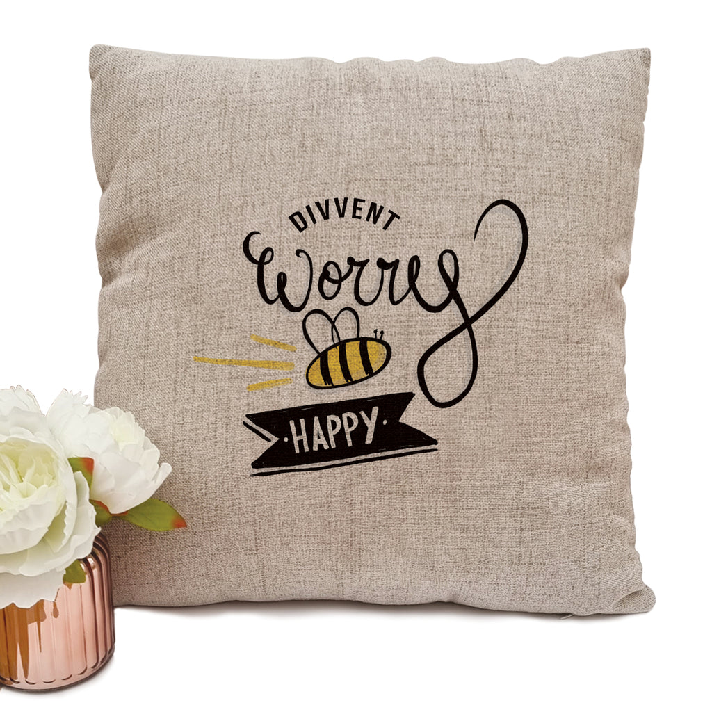 divvent worry bee happy GEORDIE GIFTS NEWCASTLE CUSHION COVER NORTHEAST THEMED HOMEWARE 
