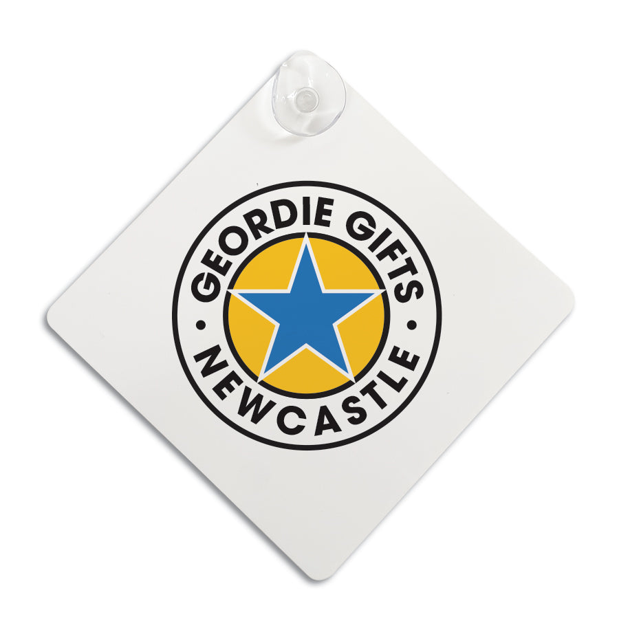 geordie gifts newcastle brown ale logo funny car window sign hanger for a newcastle united nufc fan and supporter shop in grainger market