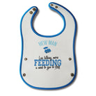 Hew man less talking more feeding a need to gan to sleep. Funny geordie baby bib blue boy (bairn) newcastle popular phrases