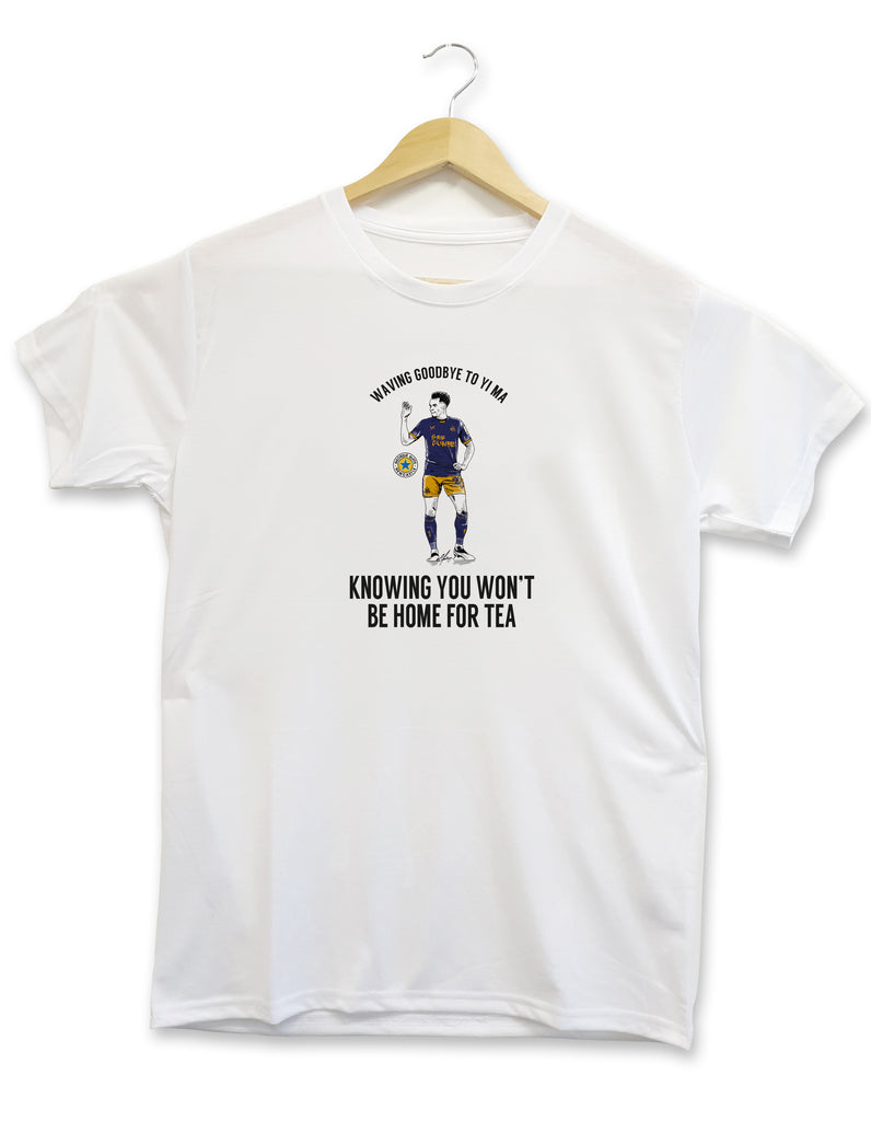 Newcastle unnited football kit strip top wembley cup final desiged by geordie gifts T-shirt design displaying a hand drawn illustration of Newcastle United player Jacob Murphy hilariously waving a Southampton player off the pitch after being sent off during the semi final of the Carabao cup. Features the wording 'Waving to yi Ma knowing you won't be home for tea'