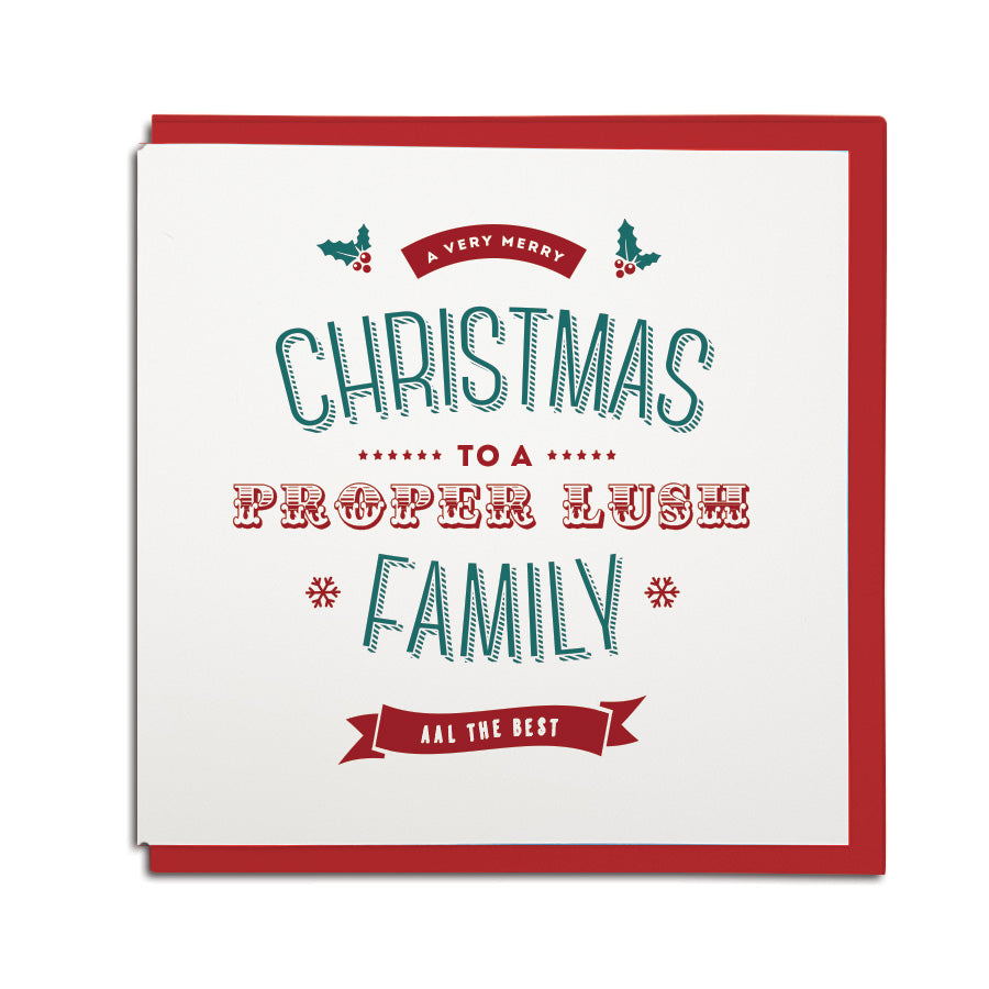 merry christmas to a proper lush family geordie christmas card