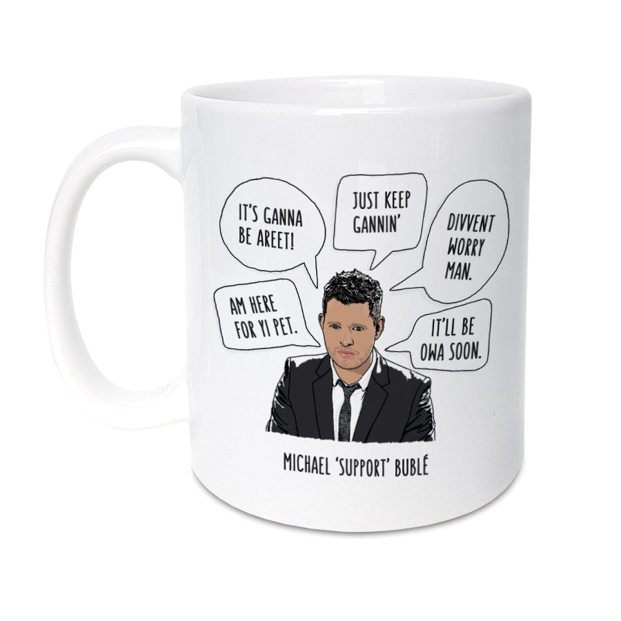 funny geordie gifts newcastle mug. Michael 'support' Bublé coronavirus present for cover 19