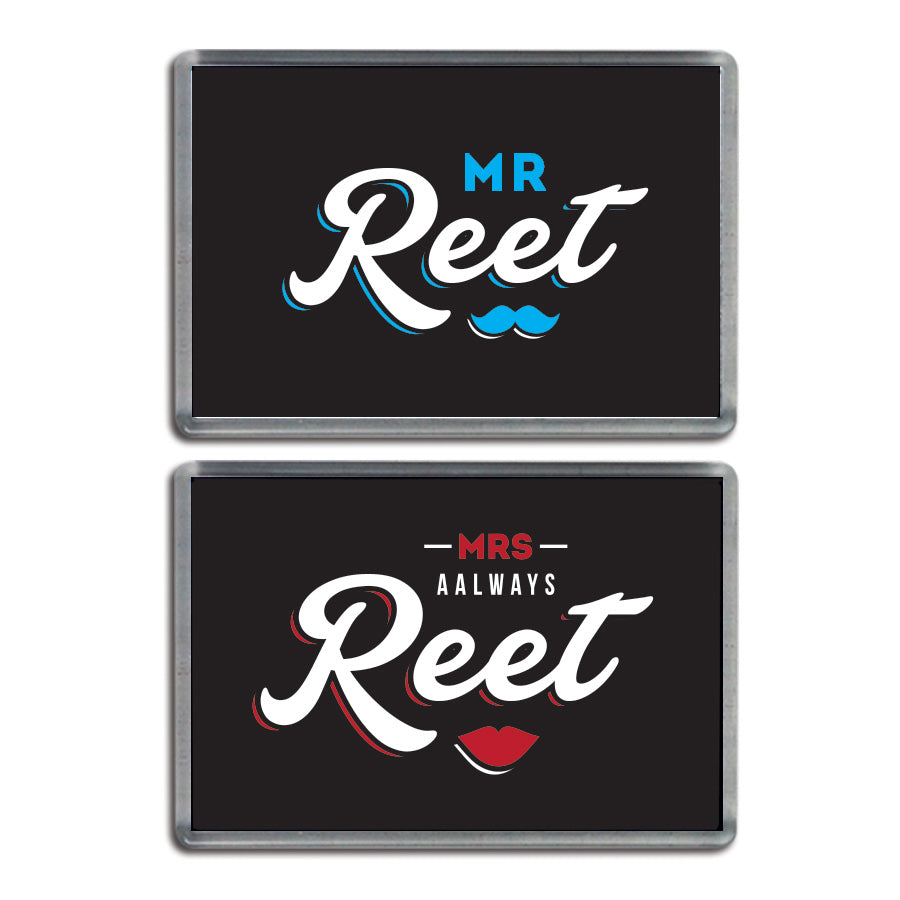 his and hers geordie couple fridge magnets. Mr reet & mrs always reet newcastle souvenirs