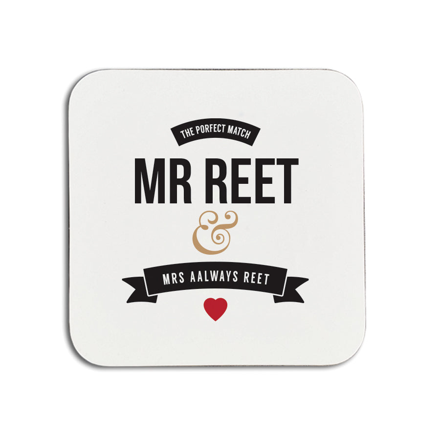 mr and mrs reet the perfect match funny geordie gifts coaster. Newcastle merchandise and souvenir. Funny wedding gift made by geordie gifts