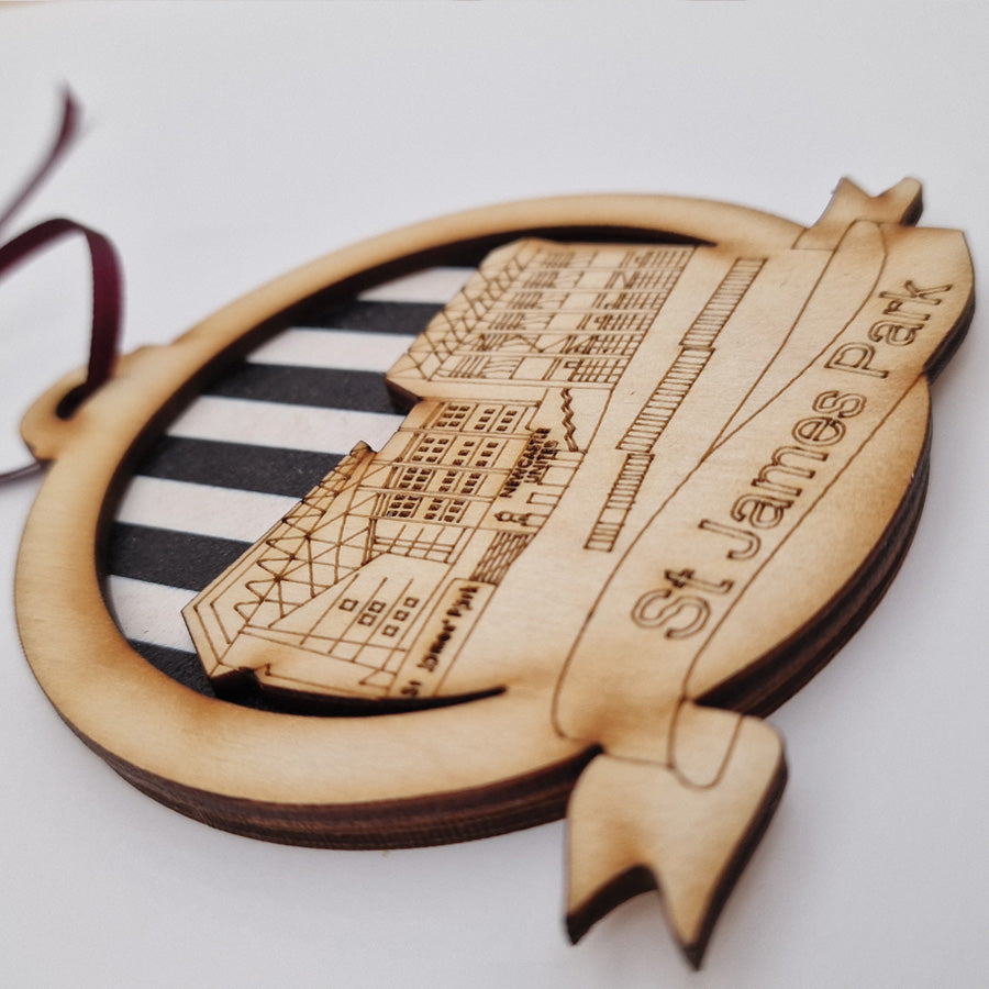 st james park stadium newcastle united football club wooden etched christmas tree bauble decoration geordie gifts