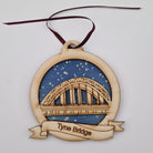Tyne bridge at night christmas tree geordie gifts decoration wooden decoration 