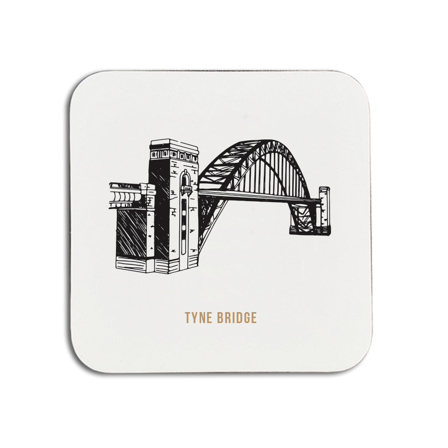 tyne bridge illustration. Newcastle upon tyne famous landmark printed on a coaster made by geordie gifts souvenirs & merchandise