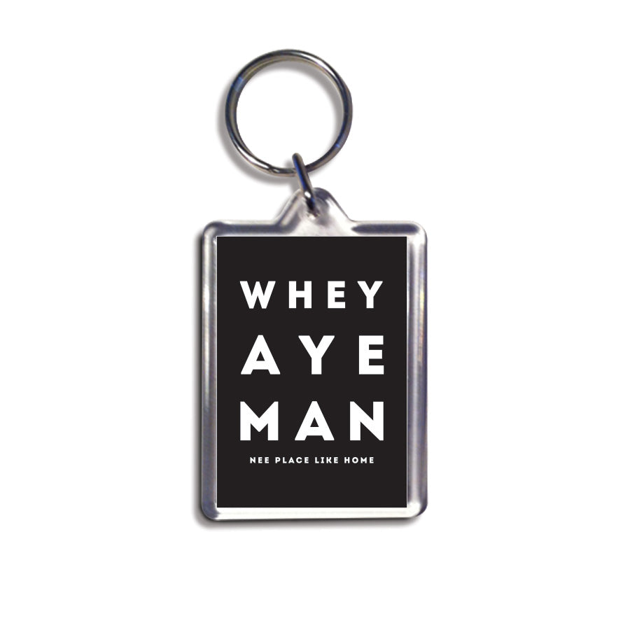 whey aye man black geordie keyring newcastle souvenirs