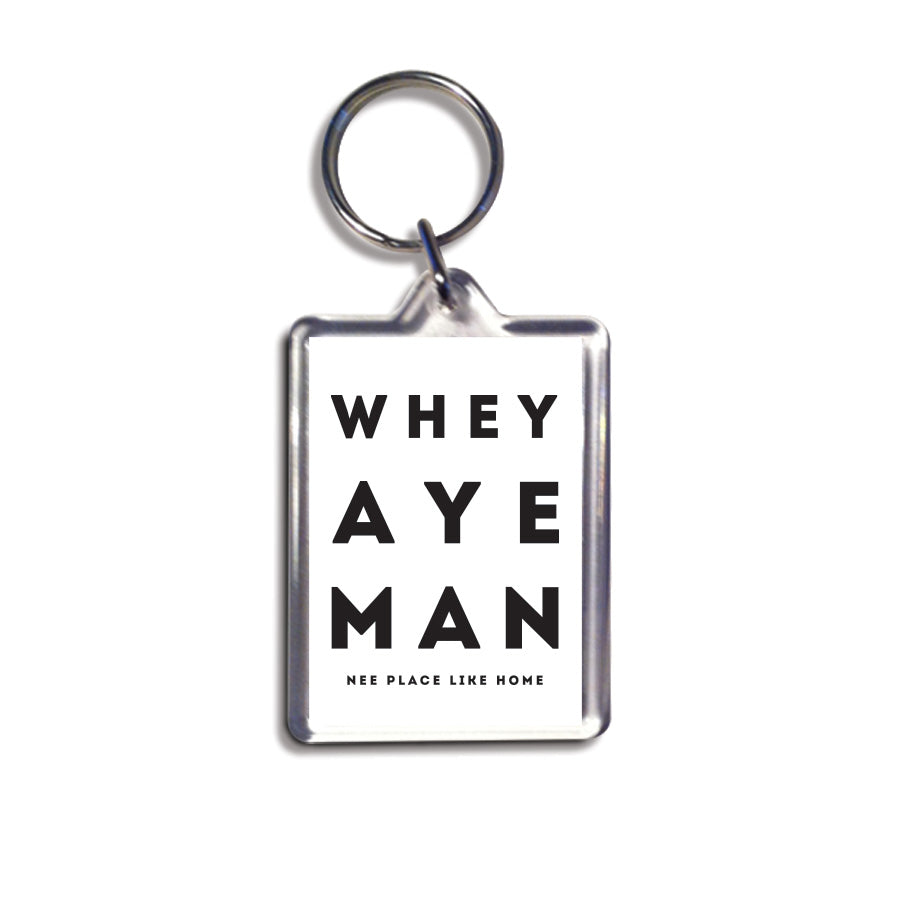 whey aye man white geordie keyring newcastle souvenirs